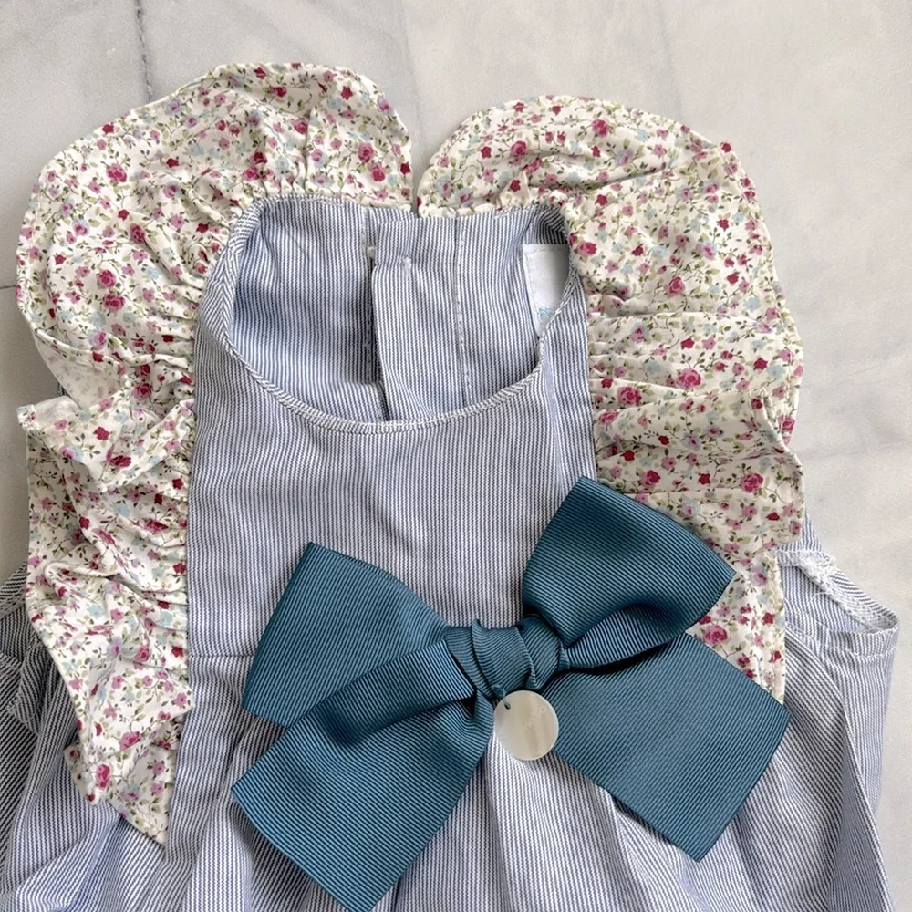 Paloma de la O Baby Girl’s Shortie with Floral Ruffles and Bow